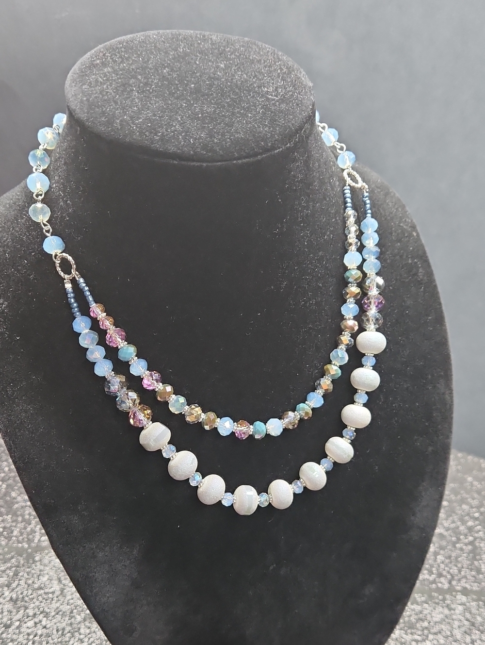Handcrafted Blue Multi-Strand Glass  Beaded Necklace
